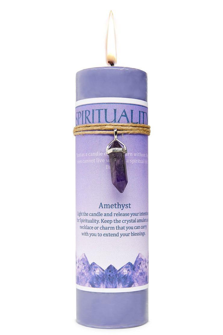 Spirituality Candle with Amethyst Crystal Amulet