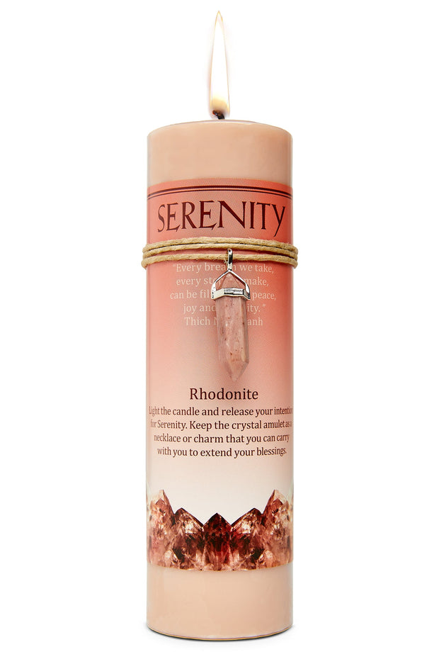 Serenity Candle with Rhodonite Crystal Point