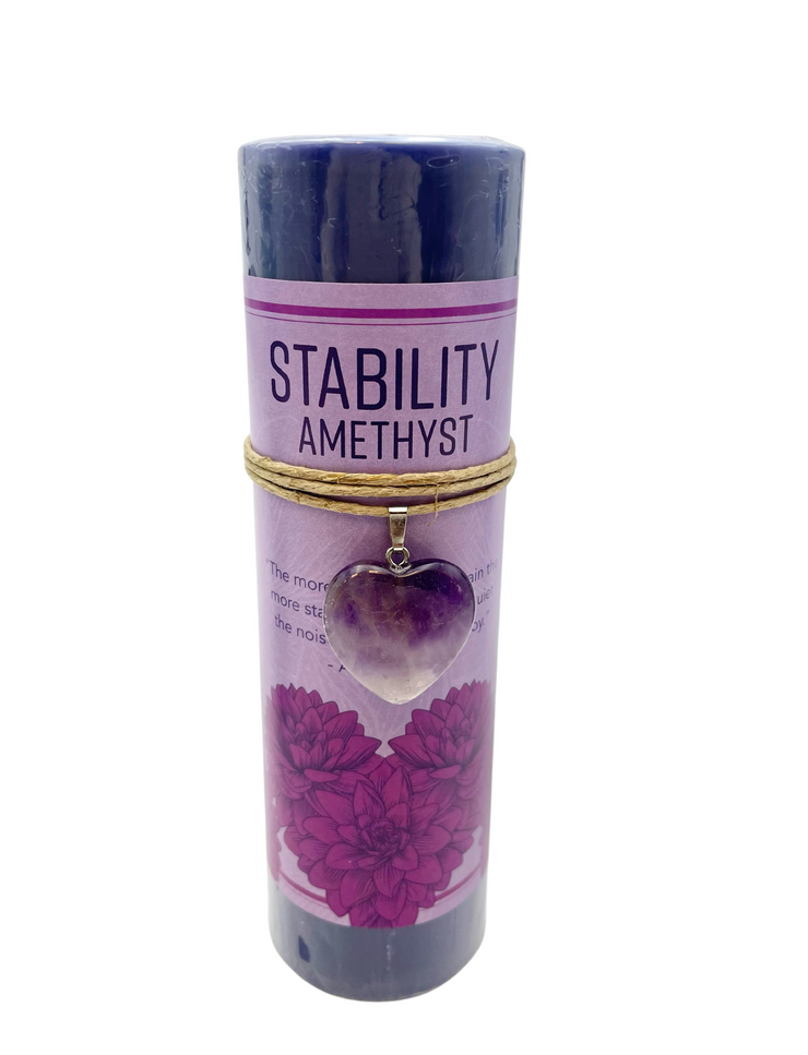 Stability Candle with Heart Shaped Amethyst Amulet