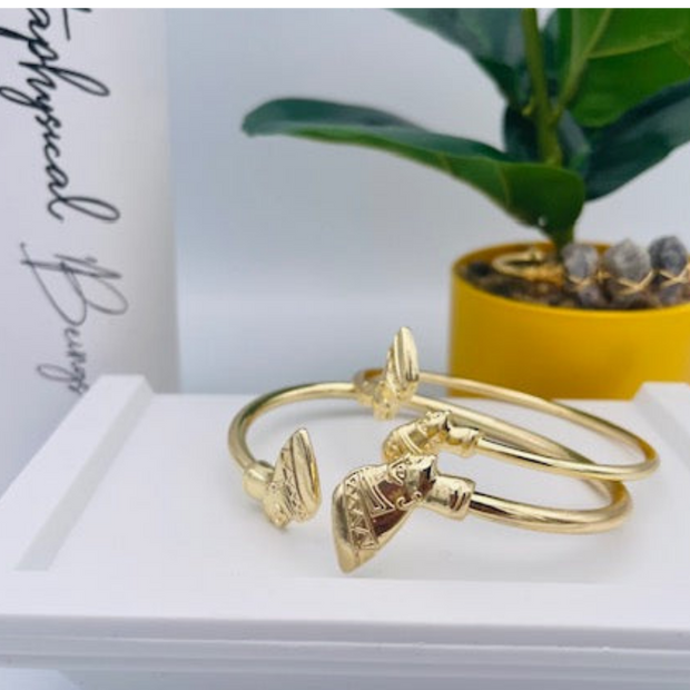 18K Gold Plated Nefertiti & Power Fist Bangle Bracelets