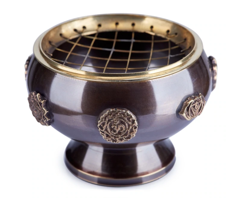 Seven Chakras Resin & Cone Incense Bronz Bowl Burner