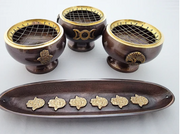 Bronze Seven Resin, Cone, and Stick Incense Bowl Burner Set