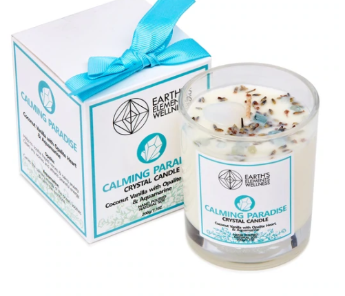 Calming paradise crystal infused healing candle